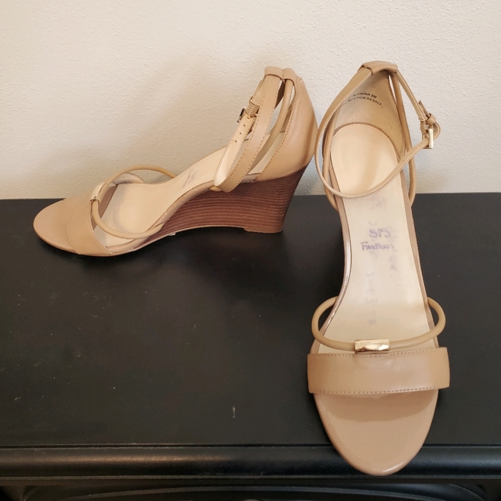 Nine West Nude Wedges with Gold Tone Hardware 9